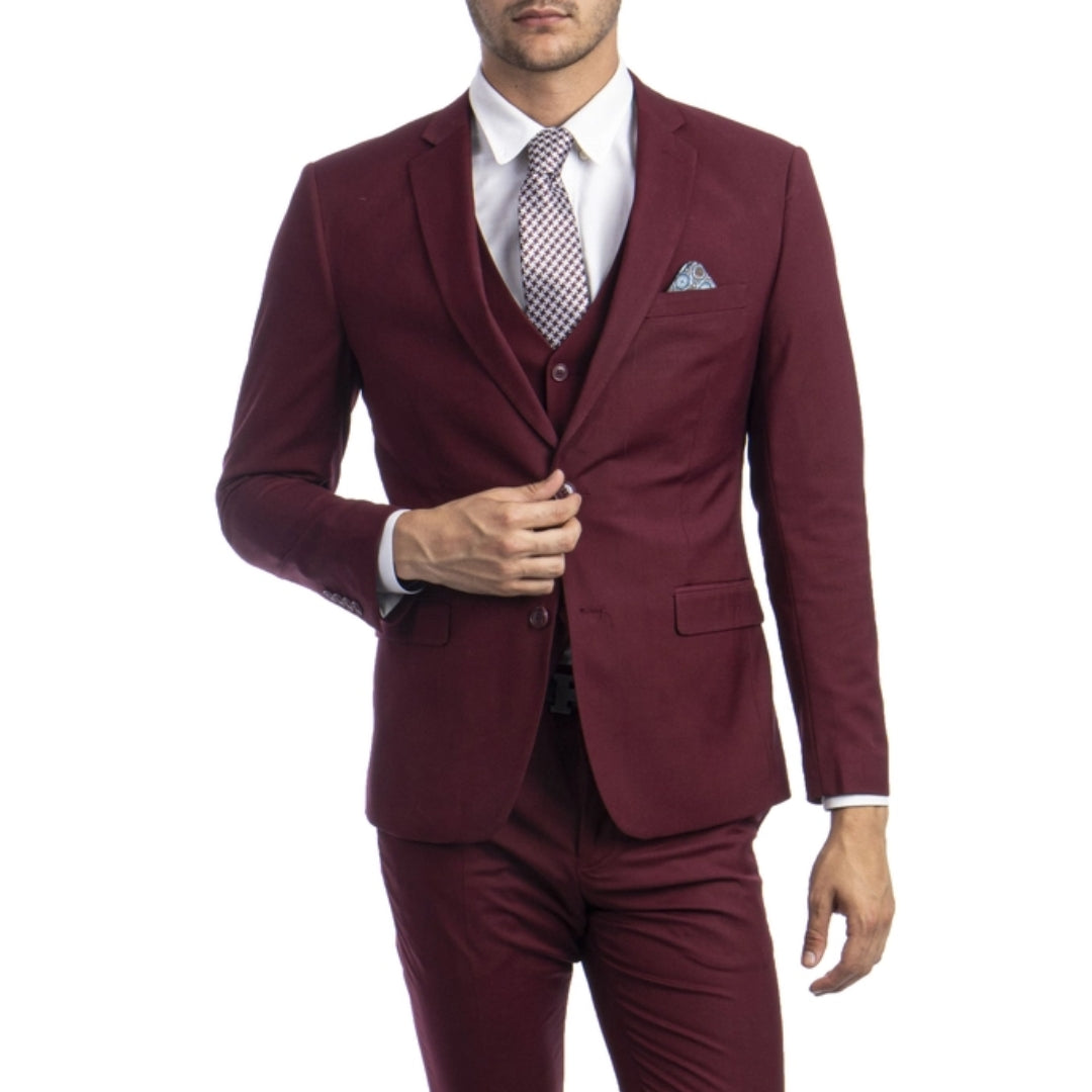 Burgundy Wedding Suit - Three-piece suit Including Jacket, Pants, and Vest