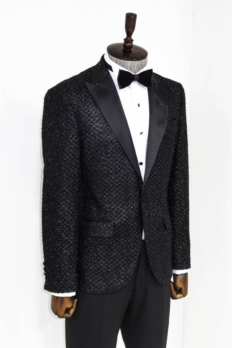 Black Gingham Pattern Sparkle Prom Blazer from KCT Menswear