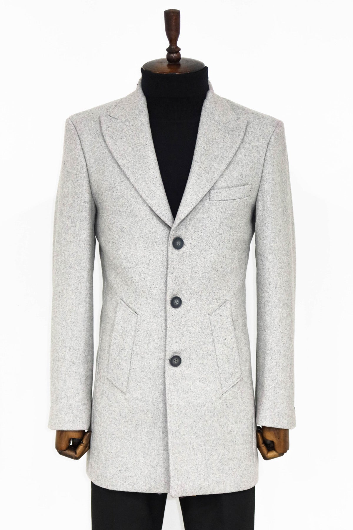 Wool Wide Lapel Light Grey Peacoat