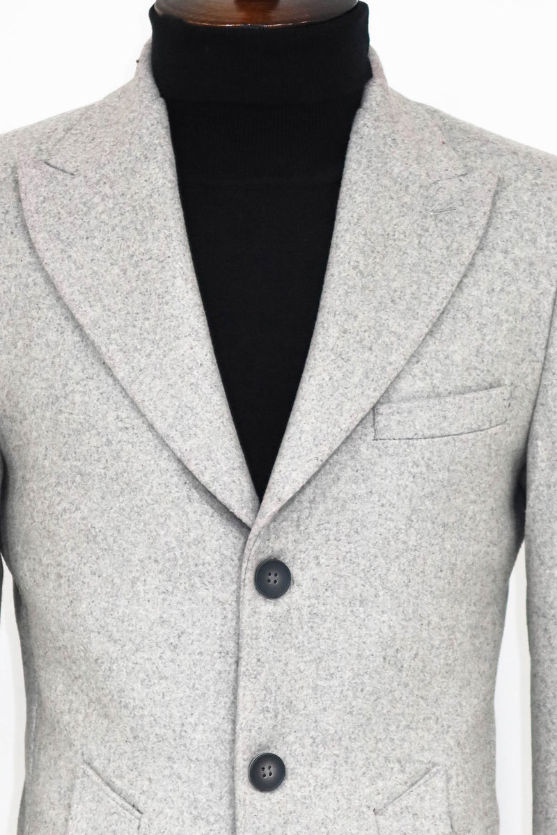 Wool Wide Lapel Light Grey Peacoat