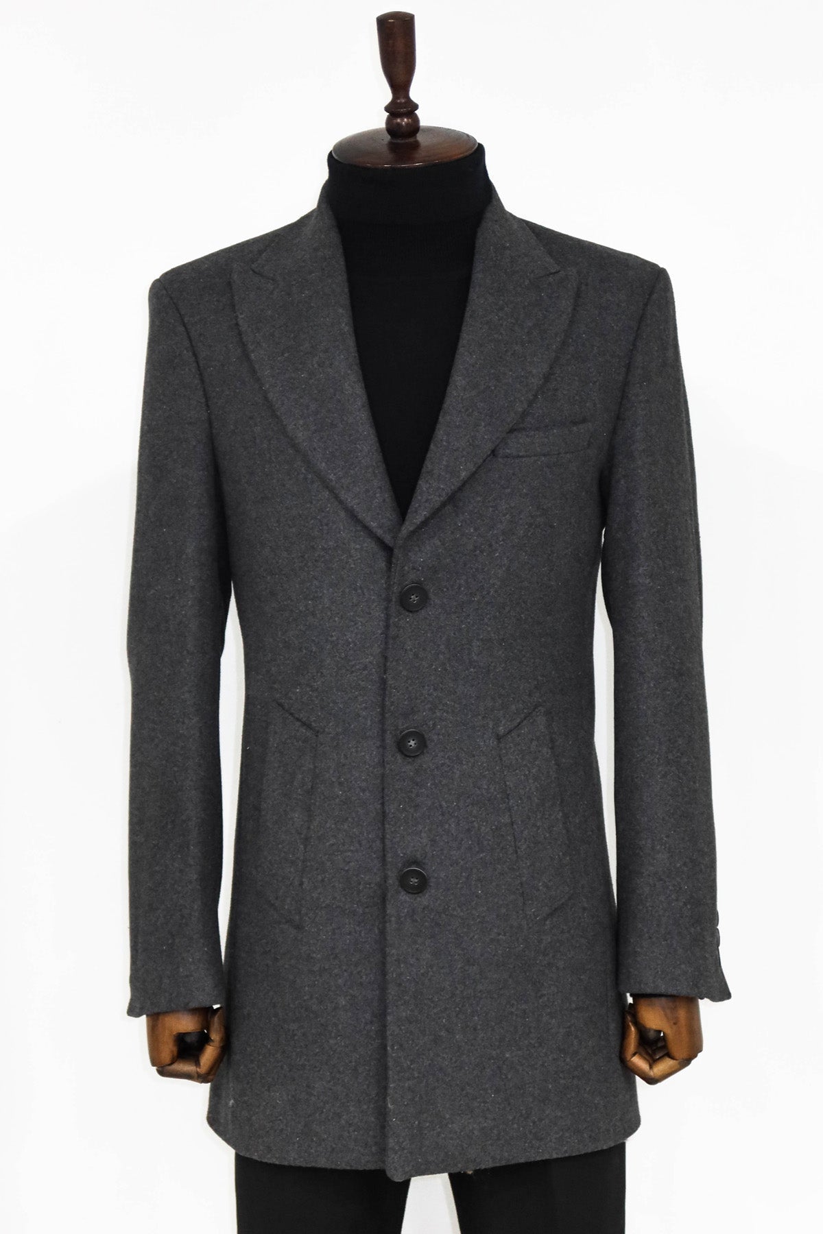 Wool Wide Lapel Dark Grey Peacoat