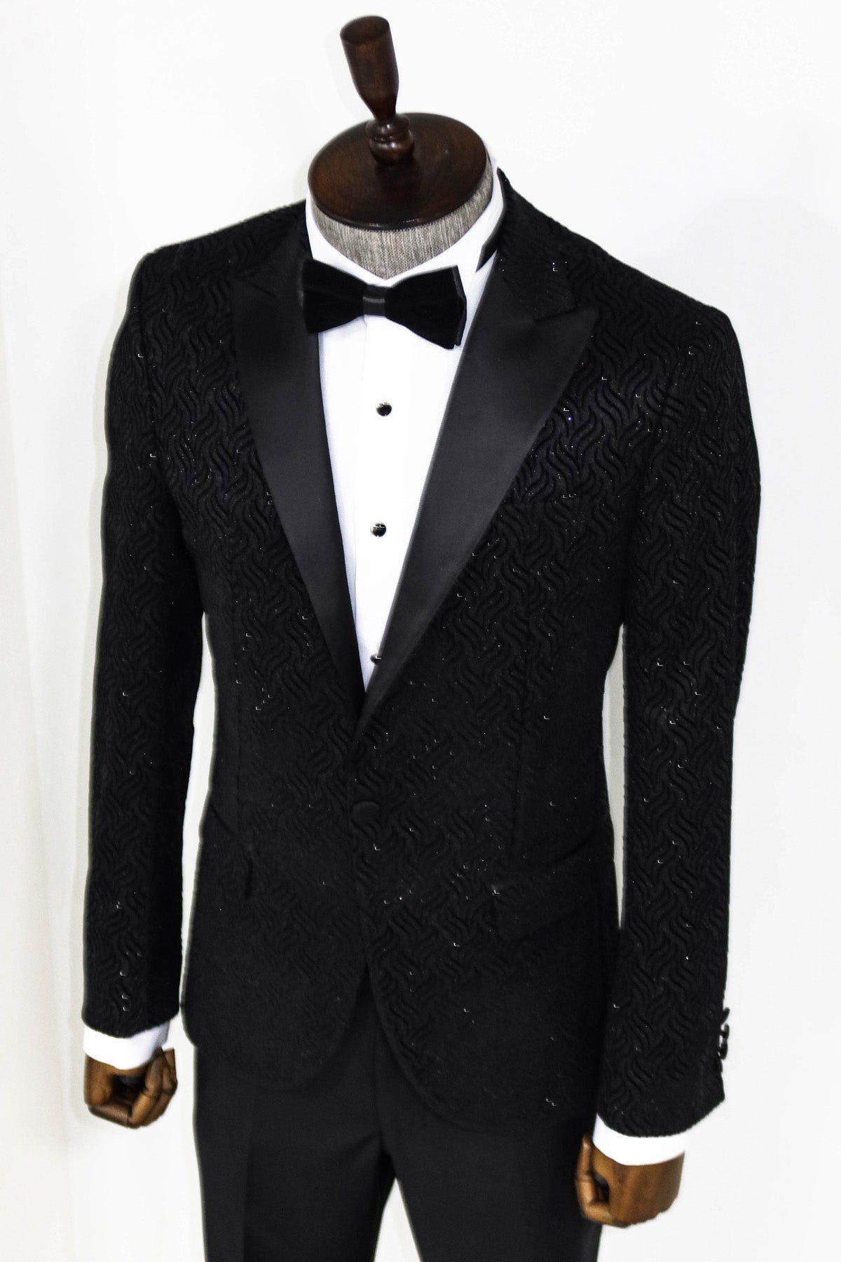 KCT Menswear | Sparkle Black Prom Blazer with Black Floral Pattern