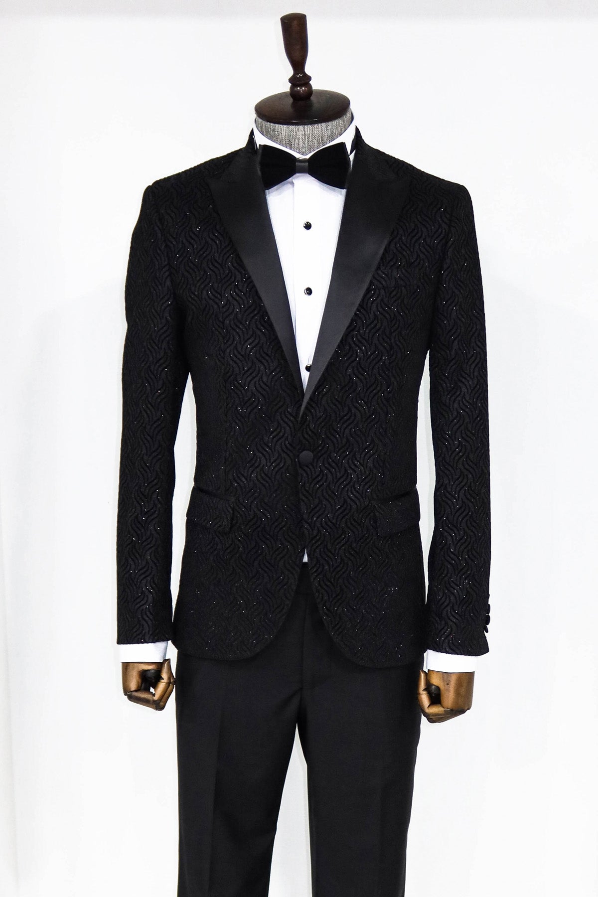 KCT Menswear | Sparkle Black Prom Blazer with Black Floral Pattern