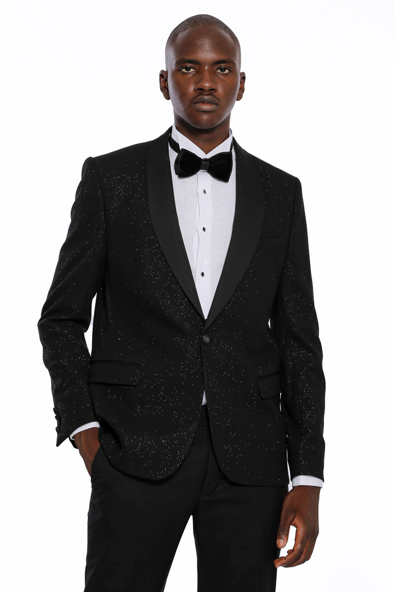 KCT Menswear - Luxurious Men's Black Sparkle Prom Blazer
