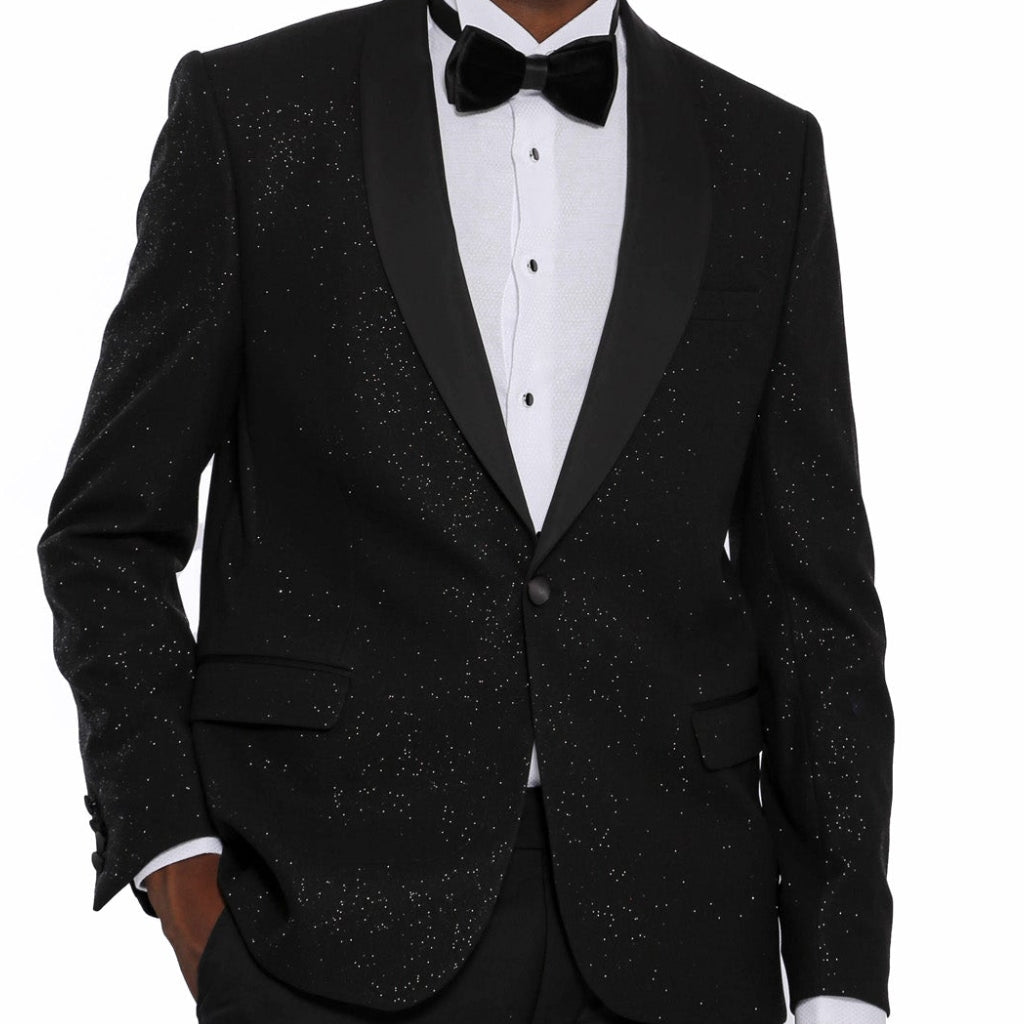 KCT Menswear - Luxurious Men's Black Sparkle Prom Blazer