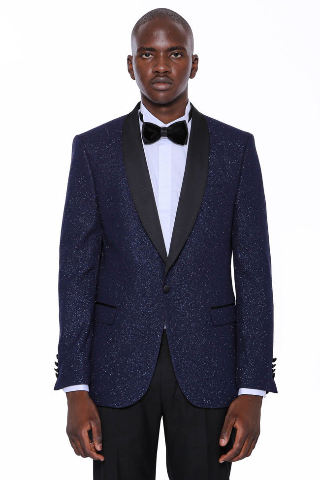 KCT Menswear - Luxurious Men's Navy Sparkle Prom Blazer