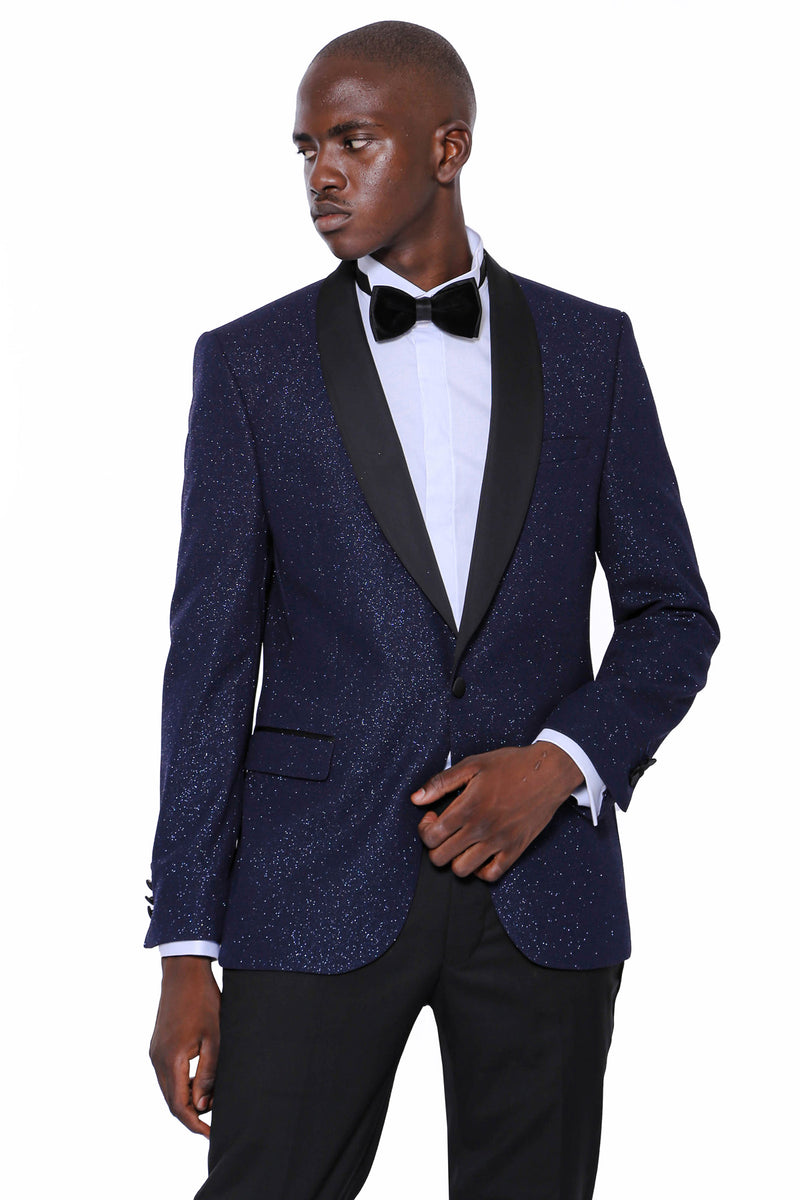 KCT Menswear - Luxurious Men's Navy Sparkle Prom Blazer