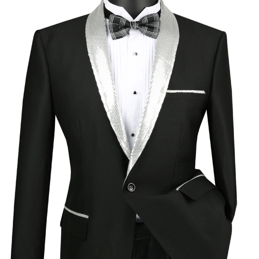 Black with Sequence Silver Lapel Tuxedo