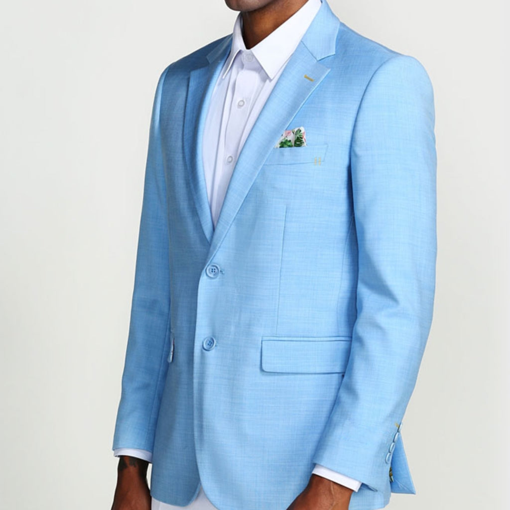 Light Blue Casual Blazer Two Button Notch Lapel