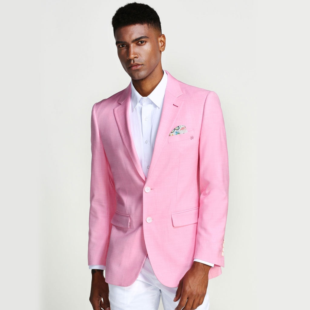 Pink Casual Blazer Two Button Notch Lapel