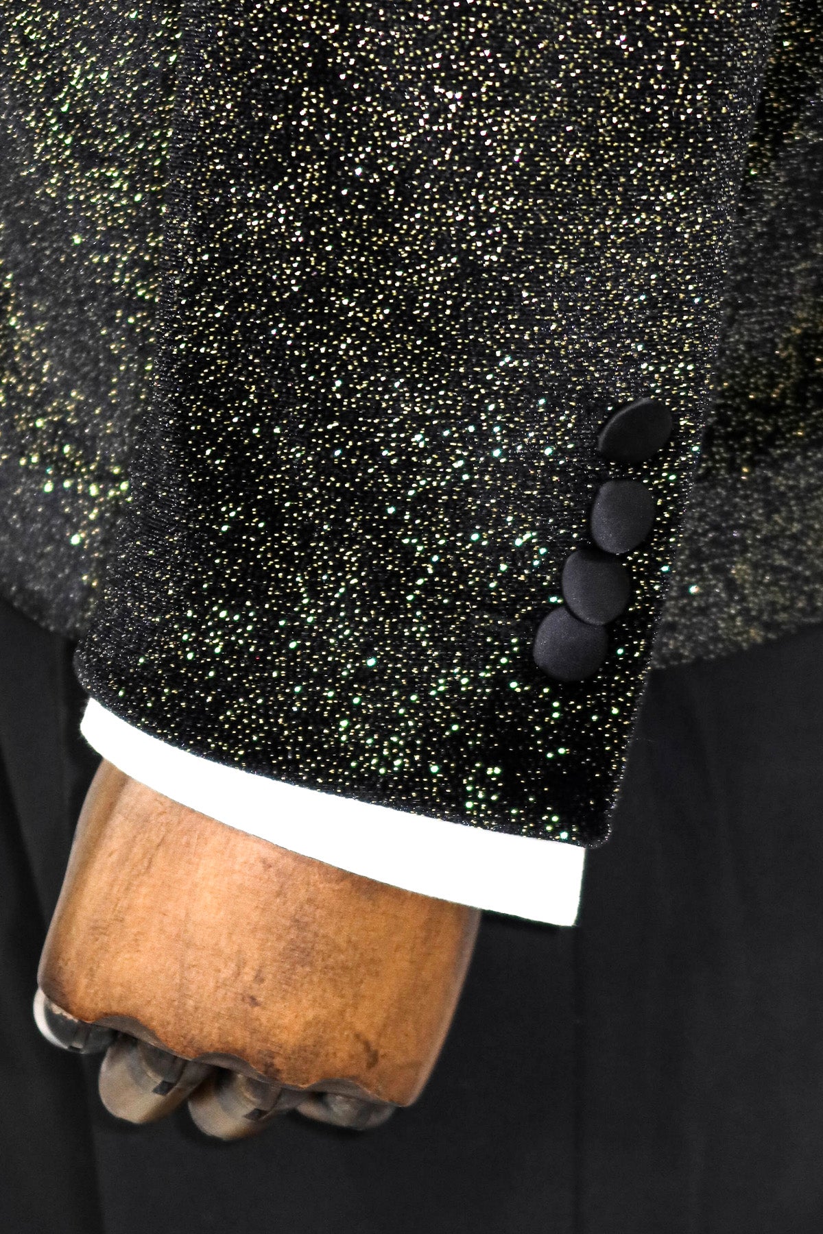 KCT Menswear - Velvet Black Glitter Gold Blazer with Shawl Lapel 