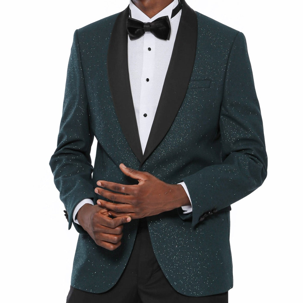 KCT Menswear - Luxurious  Men's Hunter Green Sparkle Prom Blazer