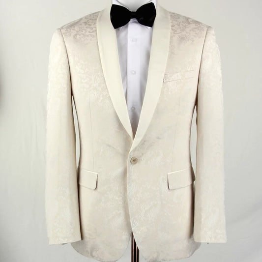 KCT Menswear - Ivory Paisley Print Tuxedo Jacket with Matching Bow Tie