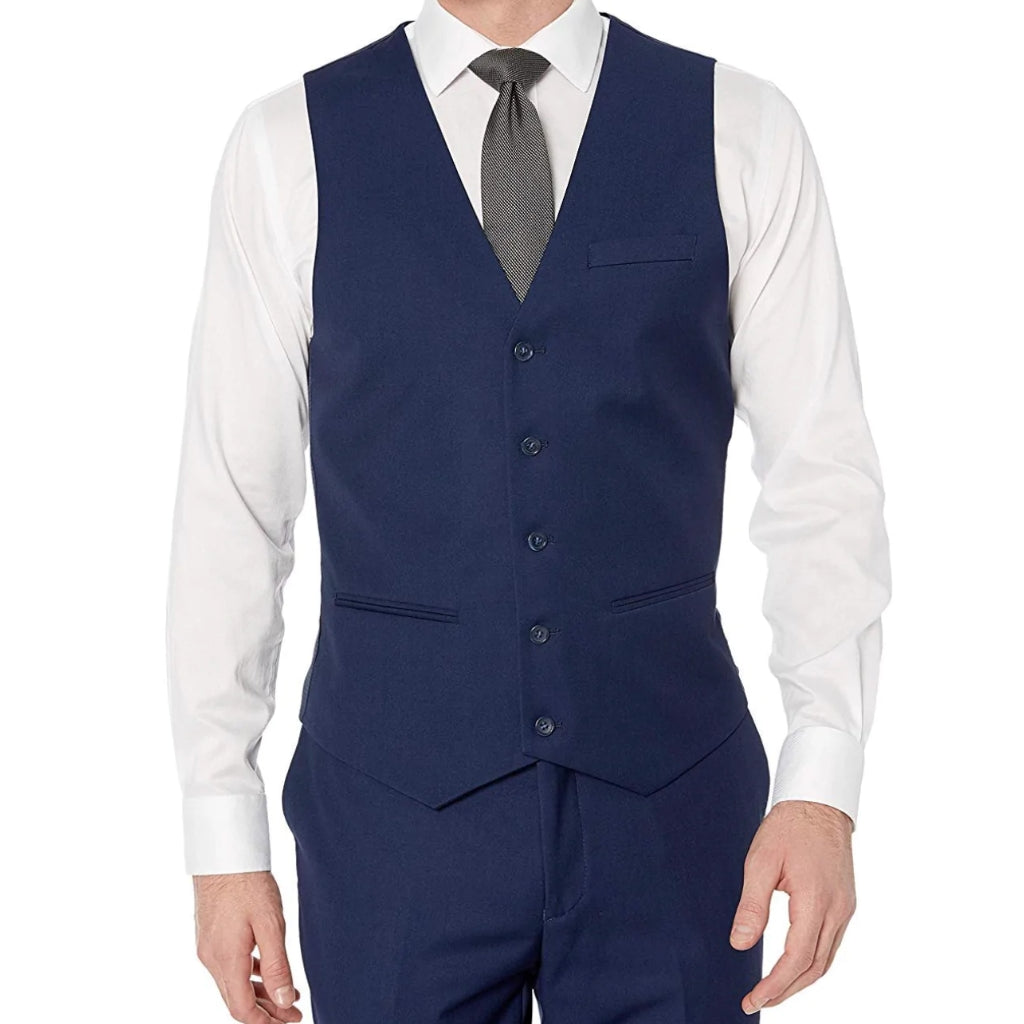 Dark Blue Wedding Vest and Pants White Dress Shirt | KCT Menswear