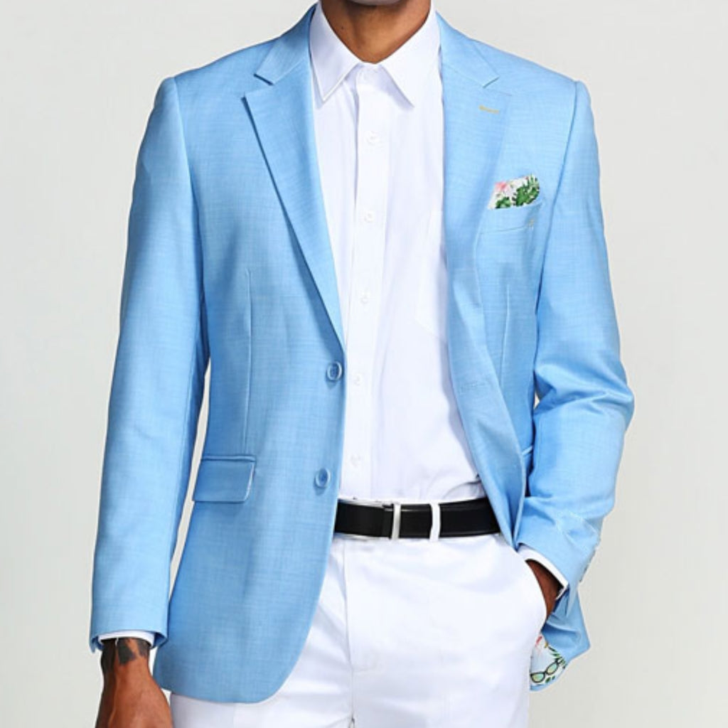 Light Blue Casual Blazer Two Button Notch Lapel