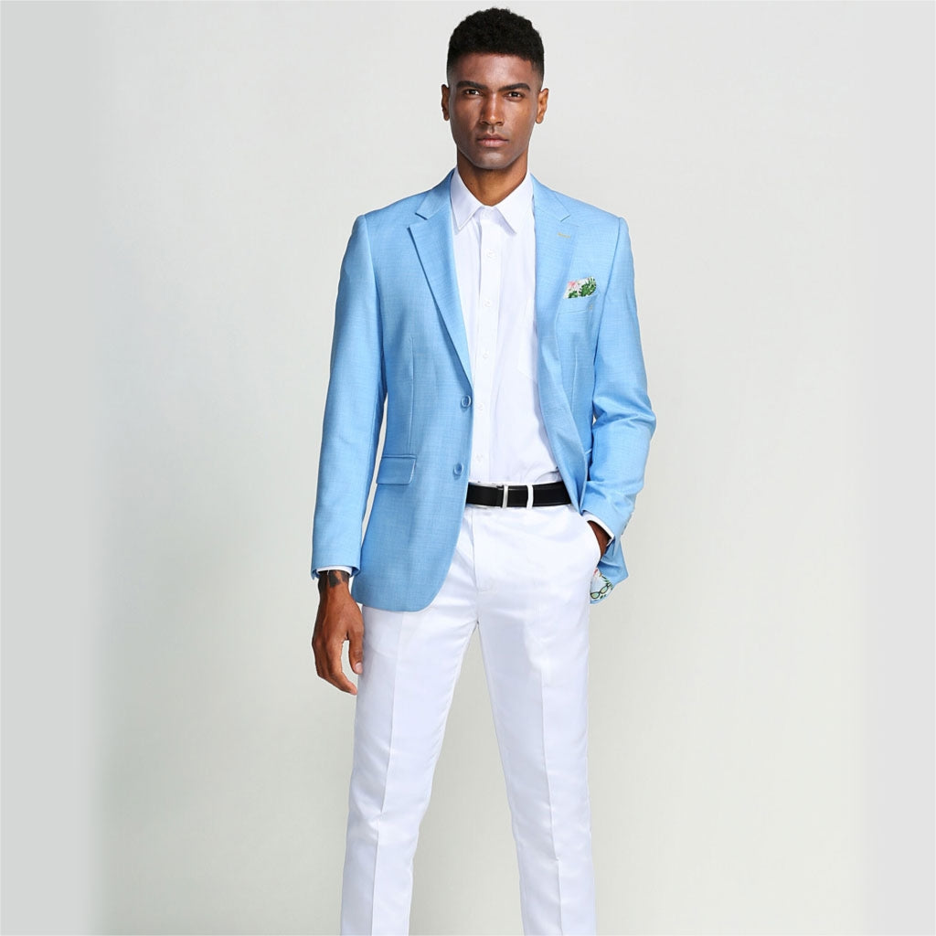 Light Blue Casual Blazer Two Button Notch Lapel