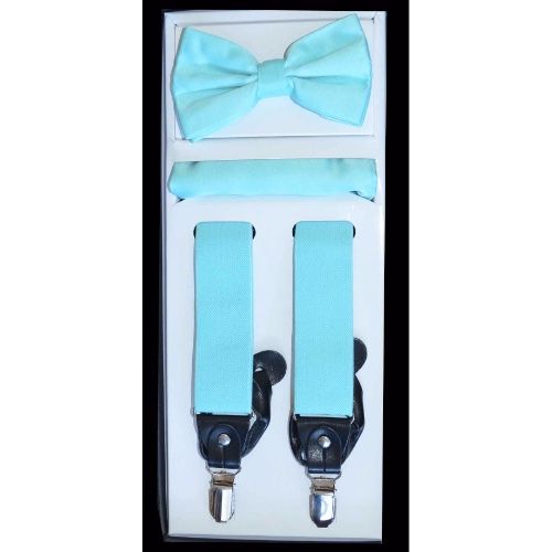 Powder Blue Suspender Set, Mens Bow Tie, Dress Suspenders, Pocket Squares  in Powder Blue
