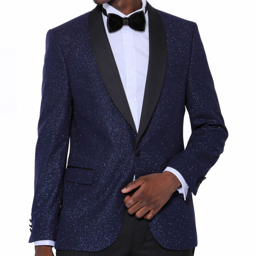 KCT Menswear - Luxurious Men's Navy Sparkle Prom Blazer