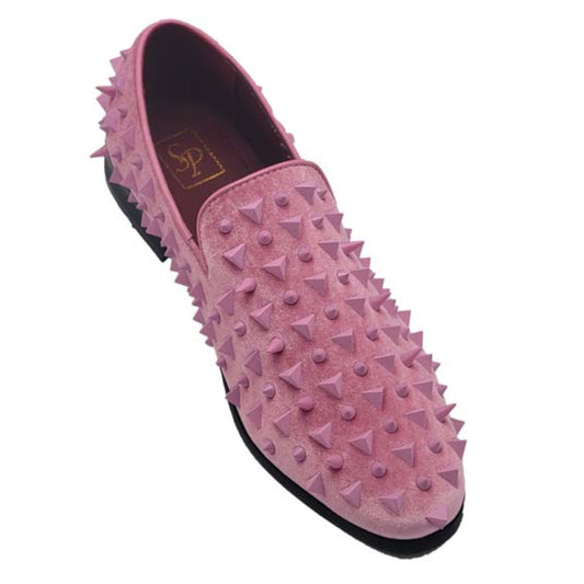Velvet Pink Prom Shoe with Pink Pyramid Spikes by KCT Menswear - Unique Stylish Prom Footwear