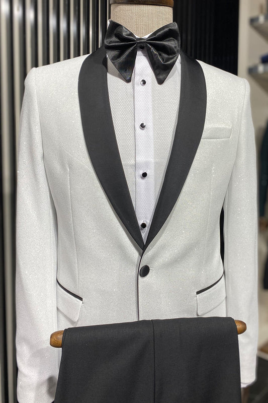 KCT Menswear - Luxurious Men's White Sparkle Prom Blazer