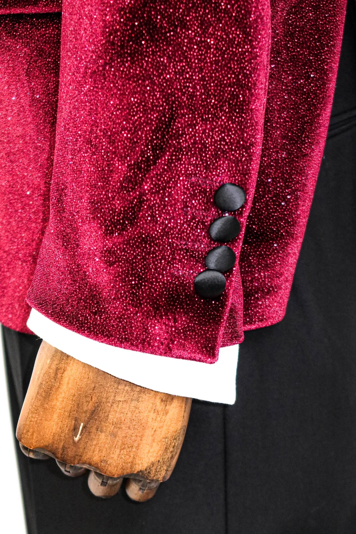 Glitter Burgundy Velvet Prom Blazer with Black Satin Lapel - KCT Menswear Elegant Formal Wear