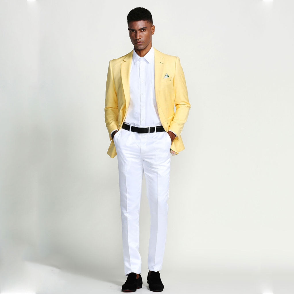 Yellow-Lemon Casual Blazer Two Button Notch Lapel