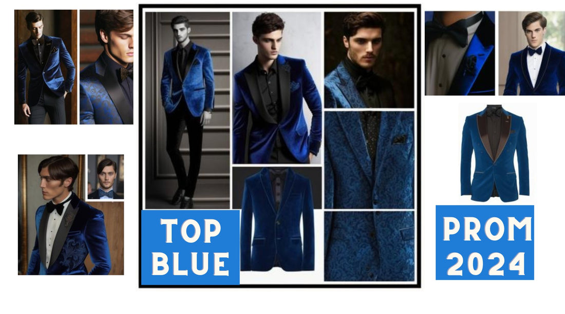  collage CT Menswear's Top 5 Blue Tuxedos for Prom 2024