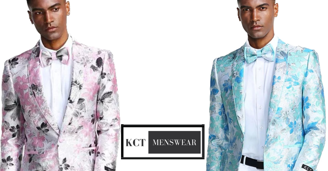 Stand Out at Prom 2023 with KCT Menswear's Aqua and Pink Floral Blazers
