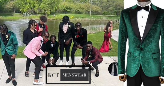KCT Menswear's Viral TikTok Showcases Stunning Green Sparkle Blazer Velvet for Prom 2023
