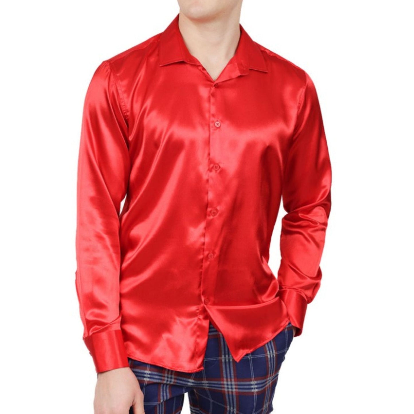 Alt Tag for Product Image: Red Shiny Shirt - Perfect for Formal Events - KCTMenswear.com