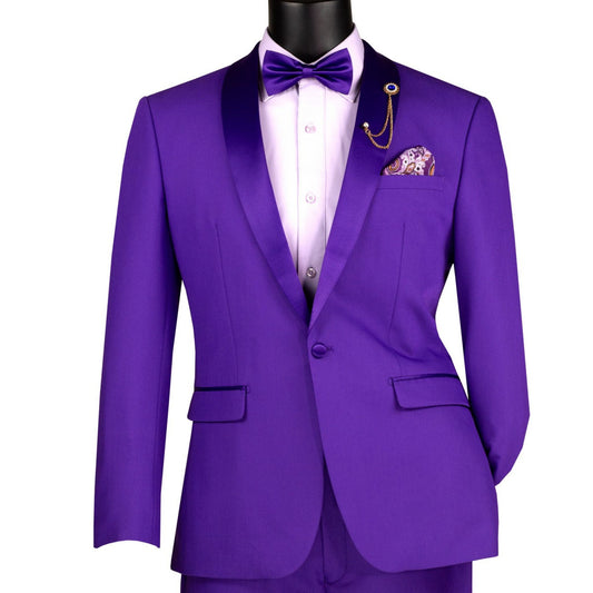 Men’s Royal Purple Slim-Fit Tuxedo – Formalwear Suit with Satin Lapels