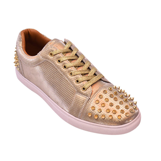 KCT Menswear's shimmering rose gold studded sneakers for standout urban fashion.