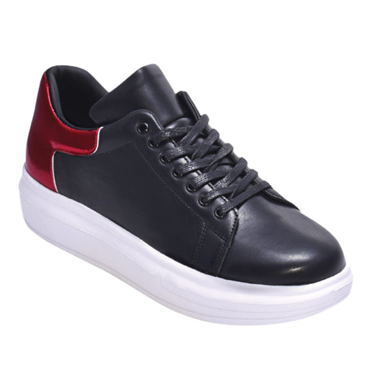 Sophisticated black leather sneakers with a luxurious Red heel from KCT Menswear