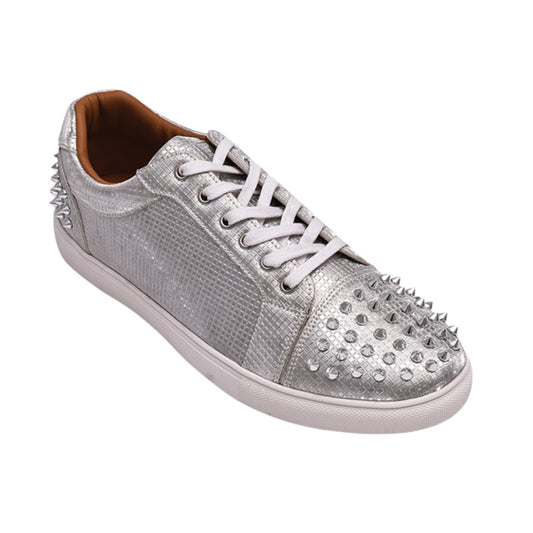 KCT Menswear's captivating silver studded low-top sneakers for a bold style statement.