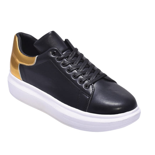 Sophisticated black leather sneakers with a luxurious gold heel from KCT Menswear.