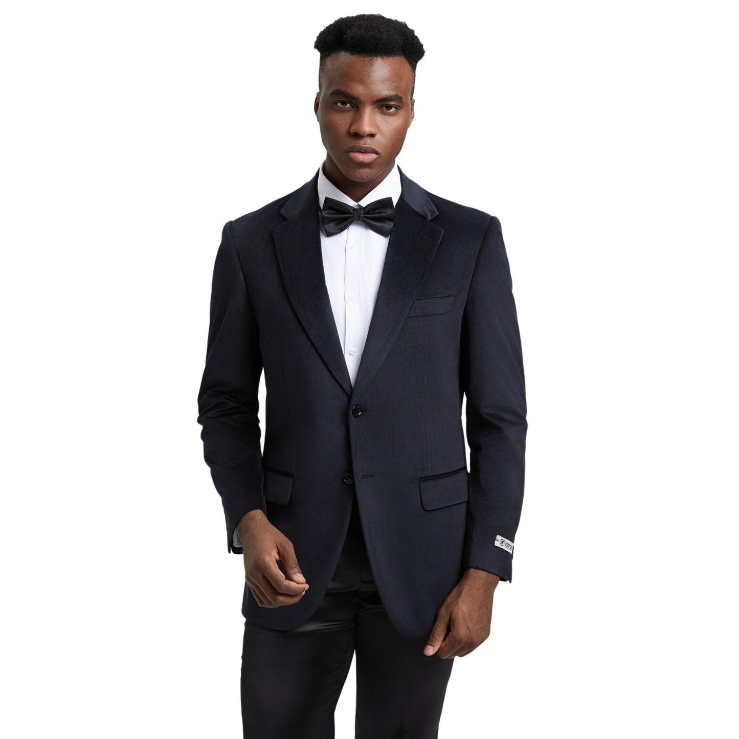Elegant man in a classic black velvet blazer for formal events.