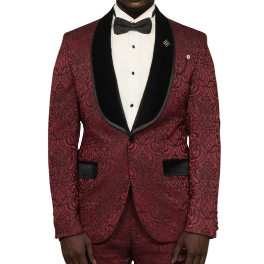 Burgundy Patterned Prom Tuxedo Made in Europe – Luxury Slim Fit Style