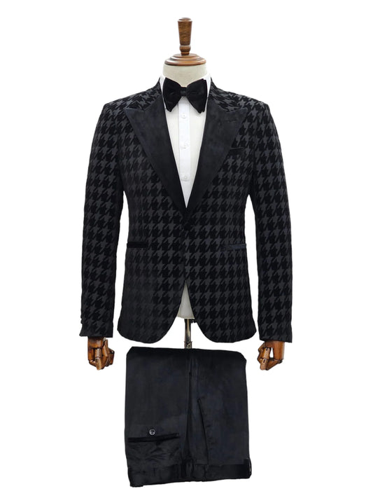 KCT Menswear black houndstooth tuxedo jacket, the epitome of timeless formal style