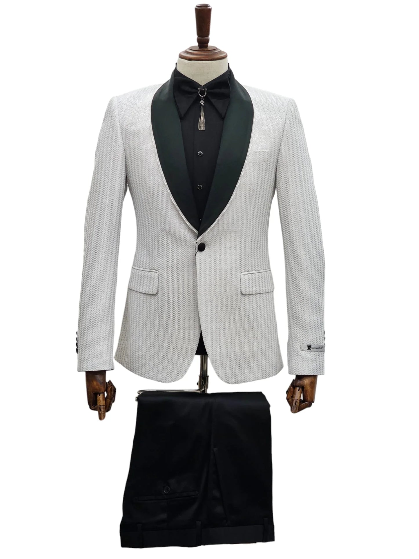 Man in KCT Menswear Classic White Tuxedo for a sophisticated prom or wedding look.