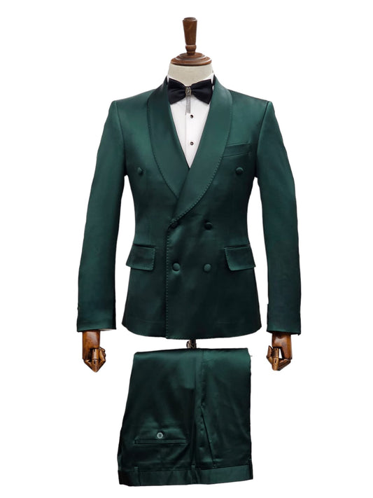 Green KCT Menswear Suit with 4-Way Stretch Satin.