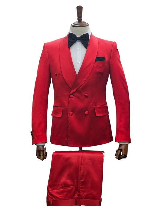 Red Satin Stretch 2PC Suit KCT Fall Collection.