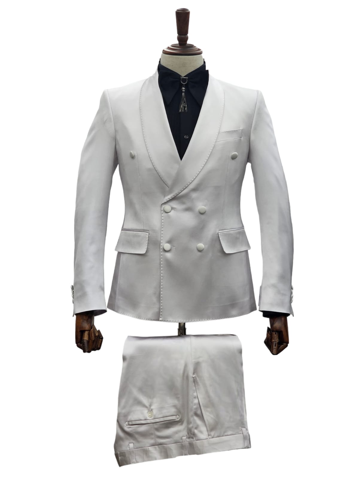 White Satin Double-Breasted Suit – | Best for Discover KCT
