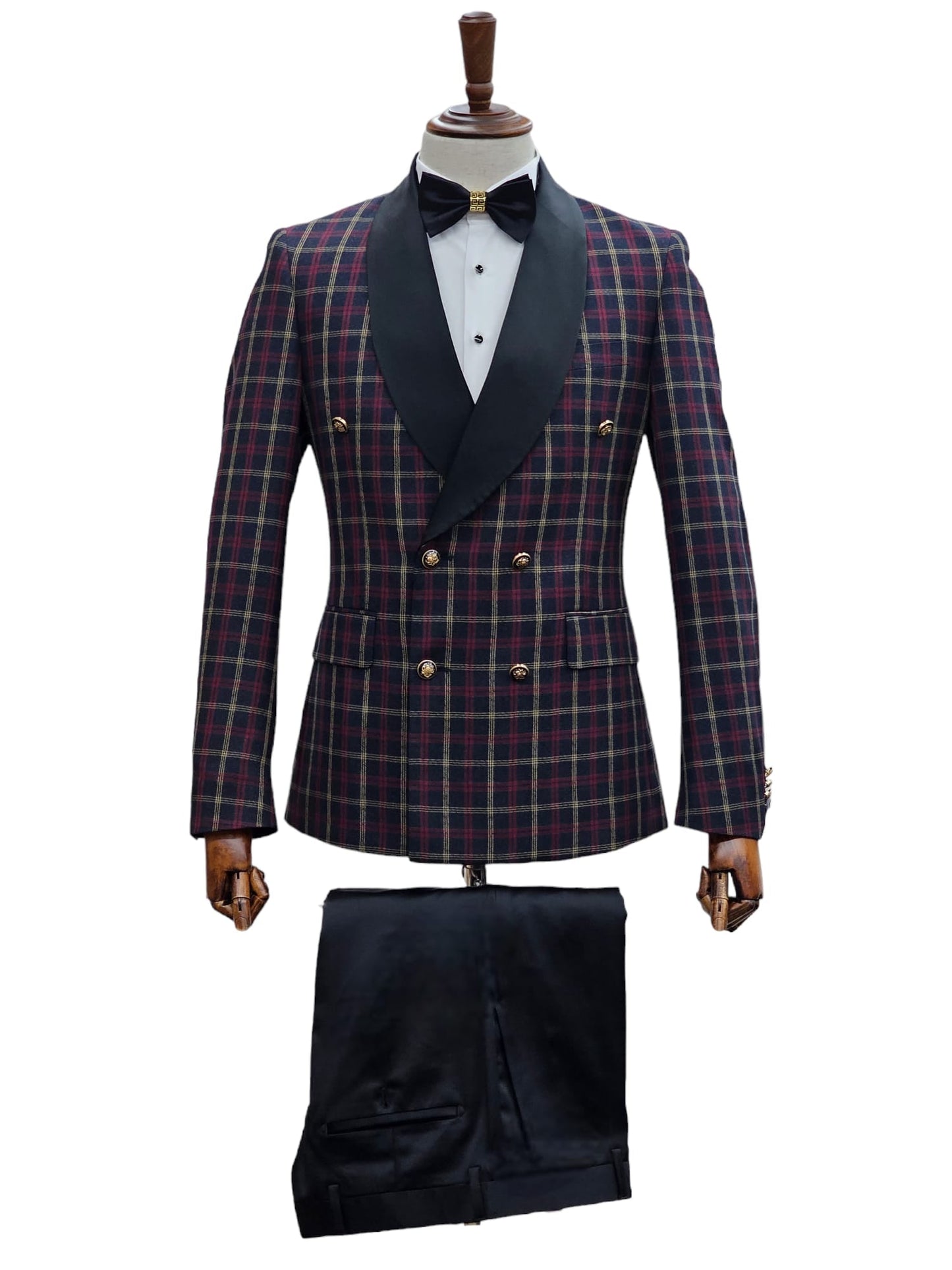 KCT Menswear Navy Plaid Tuxedo - Full Ensemble ideal for weddings and formal events