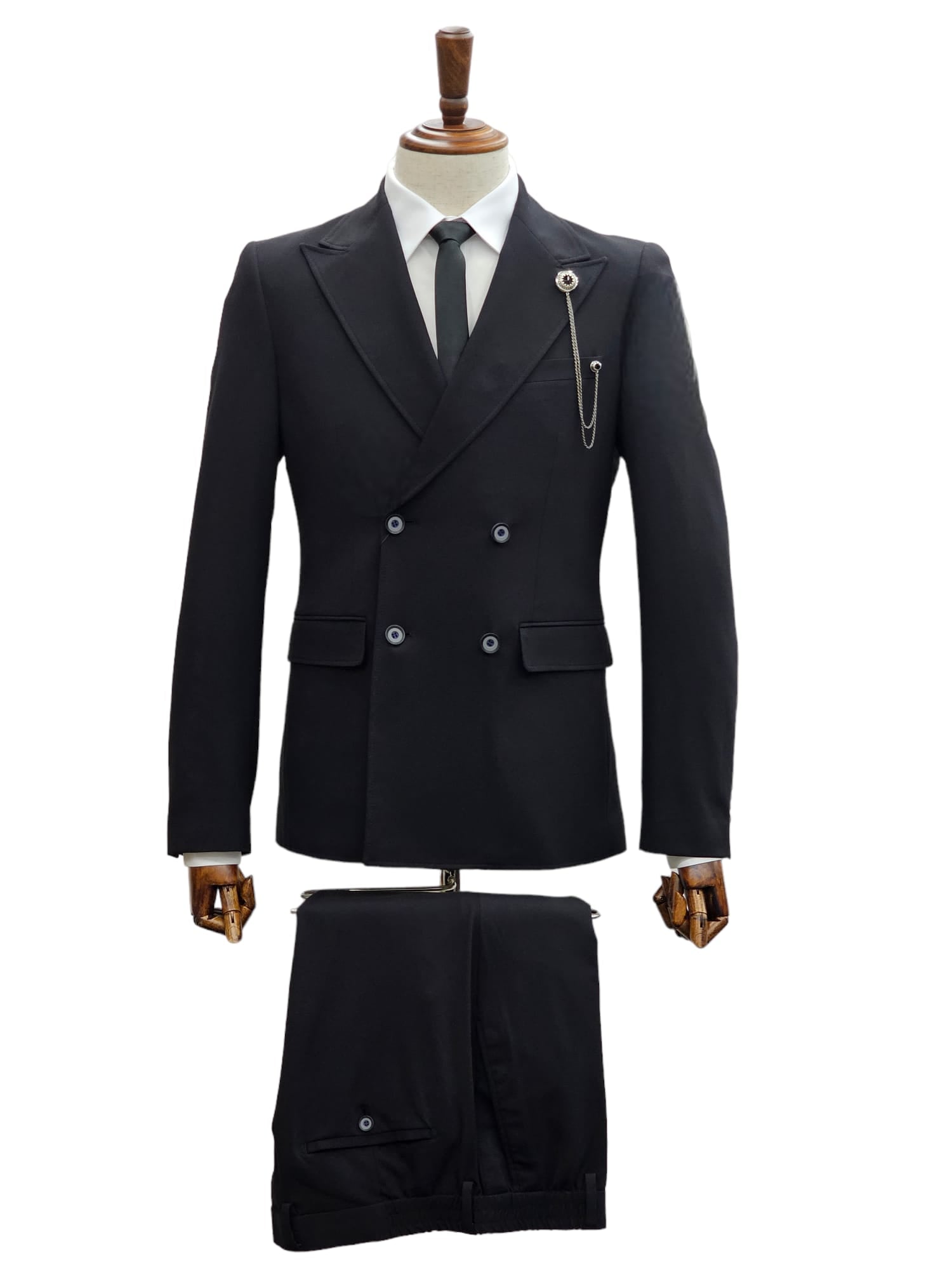 Black Double-Breasted Stretch Suit -Men's Comfortable Formalwear