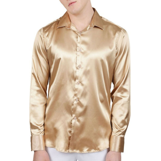 Elegant KCT Menswear satin dress shirt in golden champagne, perfect for high-end events.