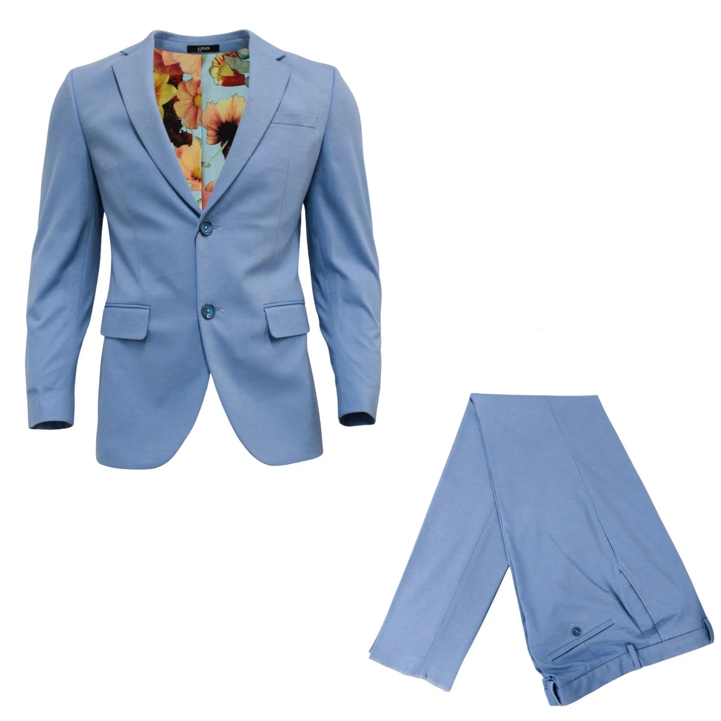 Light Blue Stretch Suit – A slim-fit modern 2-piece suit with stretch fabric, perfect for prom and weddings in 2025.