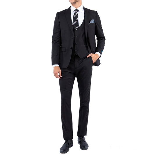 Men's Slim-Fit Black Three-Piece Suit