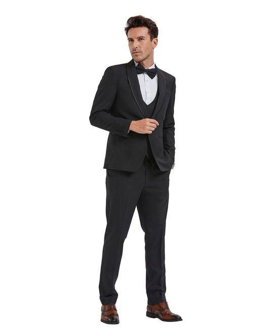 Sharp and sophisticated KCT Menswear Classic Black Tuxedo for the modern gentleman."