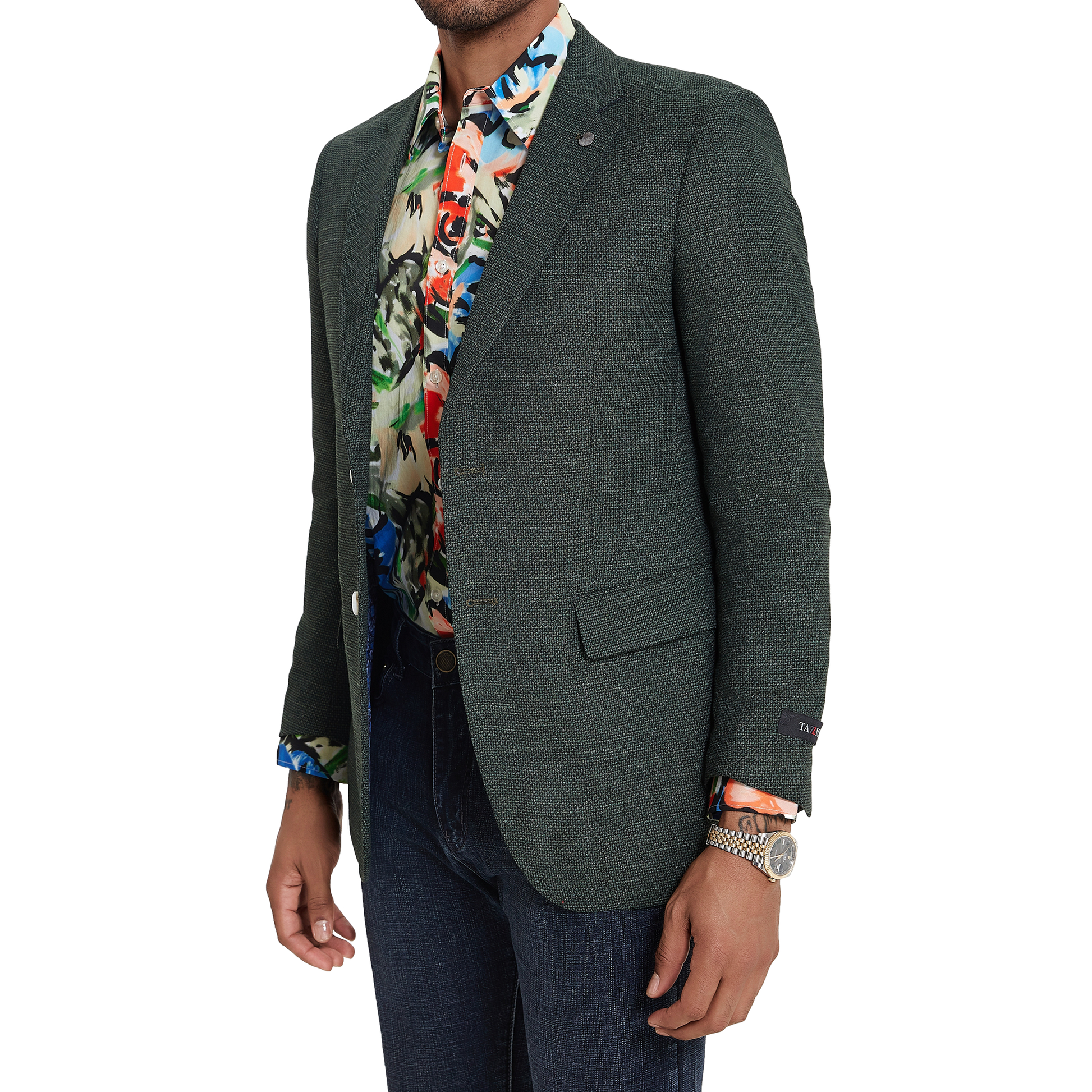 Men's Slim-Fit Dark Green Textured Blazer