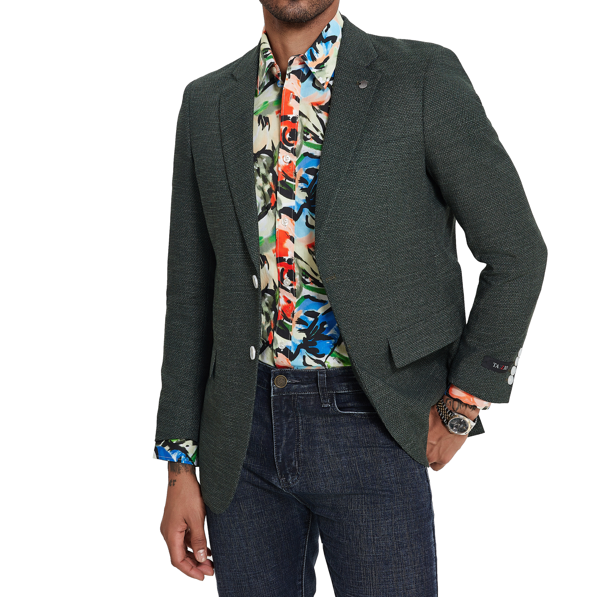 Men's Slim-Fit Dark Green Textured Blazer